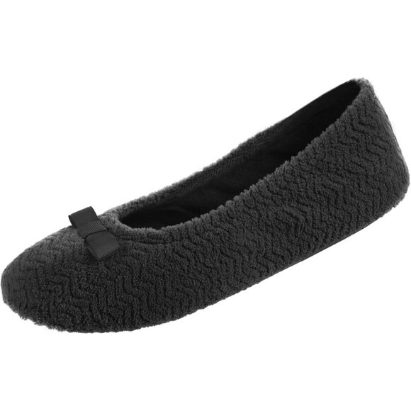 👑Women's Black Chevron Closed Toe Comfort Fuzzy Slip OnBallerina Slippers